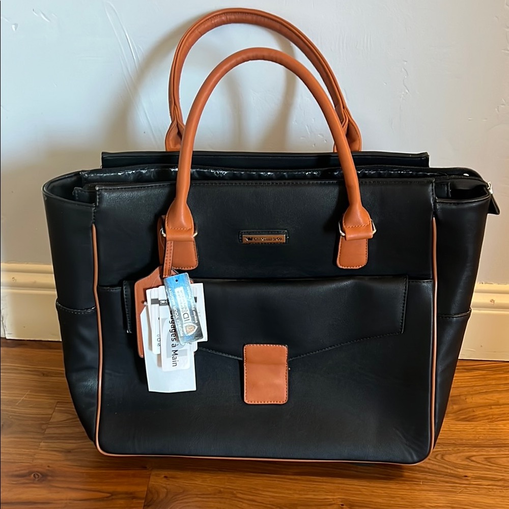 Black and Tan Laptop Bag with Structured Design